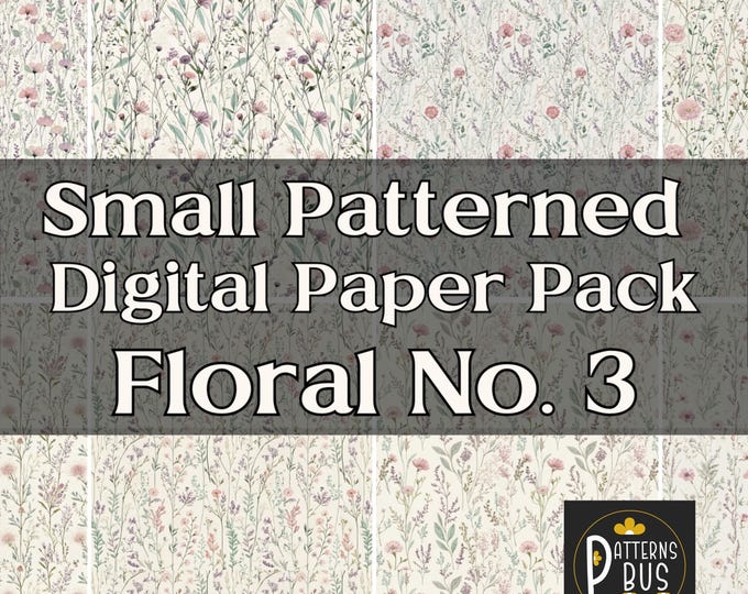 Small Floral Pattern Digital Paper Pack No. 3 in hues of Pink, Green and Pink | Printable Backgrounds for Junk Journal | Instant Download