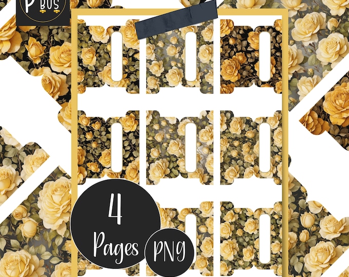 Printable Tabs for Bullet Journal, Yellow Roses Planner Tab Dividers for Organisation, Wedding Planning, Journal Page Tab