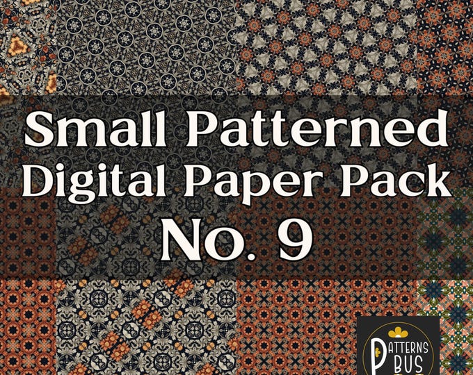 Small Patterned Digital Paper Pack No. 9 in hues of Orange, Grey and Black – Printable Paper for Junk Journals - Non Directional