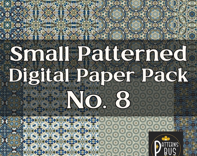 Small Patterned Digital Paper Pack No. 8 in hues of Beige, Green and Blue – Printable Paper for Junk Journals - Non Directional