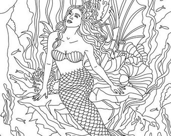 Mermaid - Printable Adult Coloring Page from Favoreads (Coloring book page for adults and kids Coloring sheet, Coloring design)