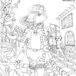 Puss in Boots - Printable Adult Coloring Page from Favoreads (Coloring book pages for adults and kids, Coloring sheet, Coloring design)