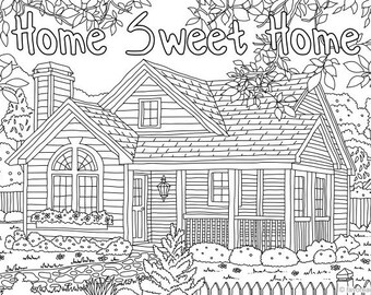 Printable Adult Coloring Page Home Sweet Home Floral Board Etsy