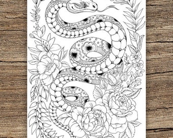 Snake Coloring Page Etsy
