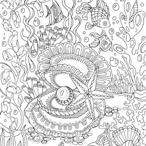 Ocean Pearl - Printable Adult Coloring Page from Favoreads (Coloring book pages for adults and kids, Coloring sheets, Coloring designs)