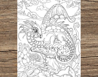 Little Dragon - Printable Adult Coloring Page from Favoreads (Coloring book pages for adults and kids, Coloring sheets, Colouring designs)