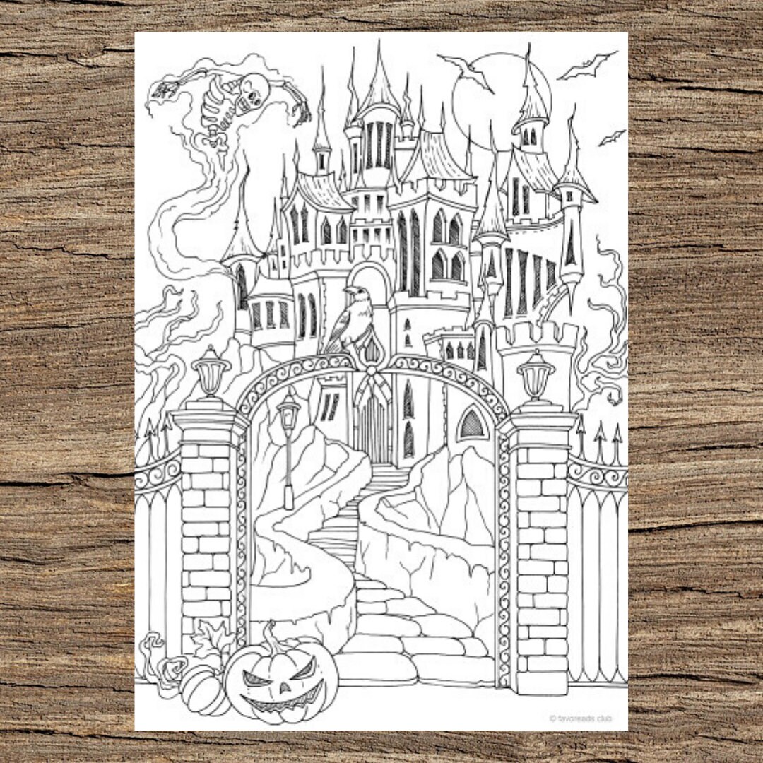 Scary Castle Printable Adult Coloring Page From Favoreads Etsy