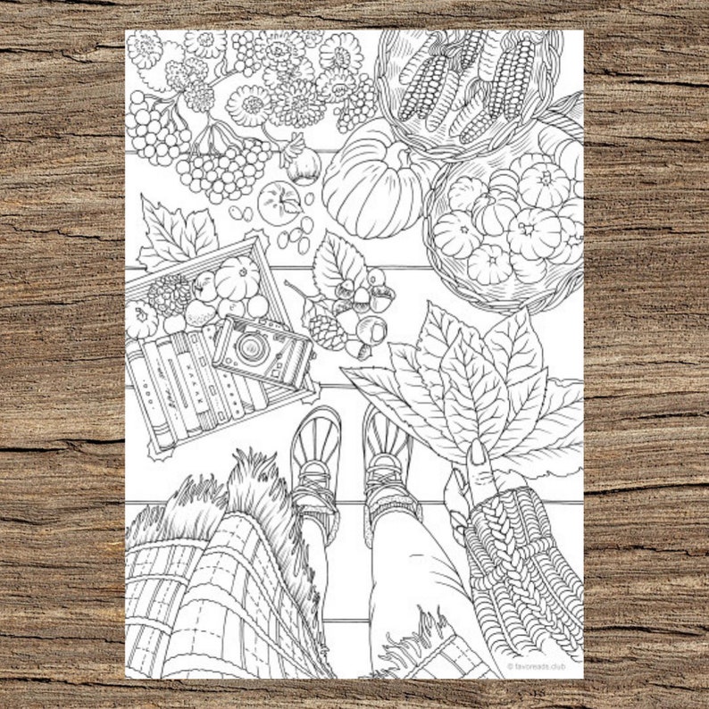 Download Autumn Scene Printable Adult Coloring Page from Favoreads | Etsy