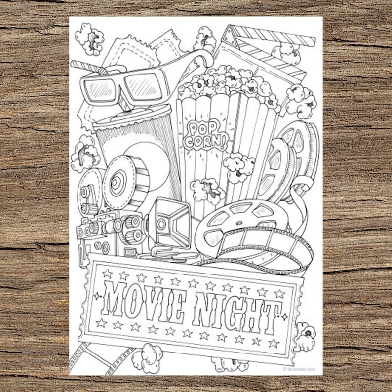 Movie Night Printable Adult Coloring Page From Favoreads Etsy movie-night-printable-adult-coloring-page-from-favoreads-etsy