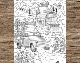 Country Car - Printable Adult Coloring Page from Favoreads (Coloring book pages for adults and kids, Coloring sheets, Coloring Designs)