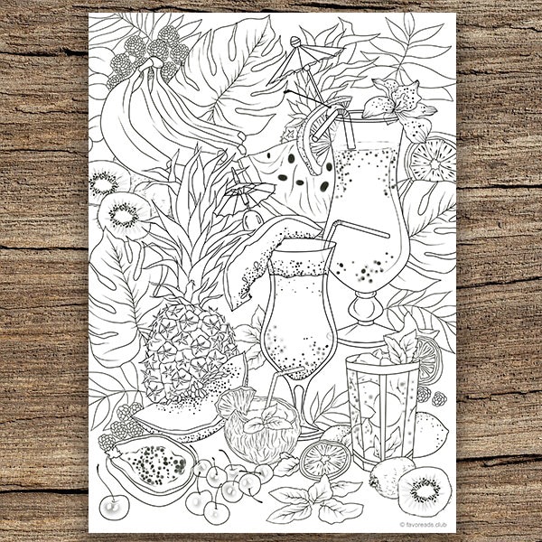 Fruit Garden Adult Colouring Book,colouring Book for Adult,colouring  Fruit,fruit Garden,printable Coloring Book Pdf,letter Size, Grey Lines 