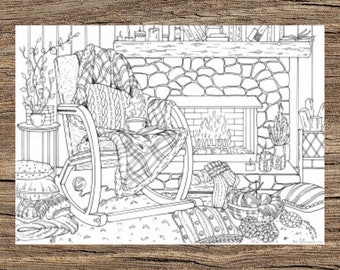 Fireplace - Printable Adult Coloring Page from Favoreads (Coloring book pages for adults and kids, Coloring sheets, Colouring designs)