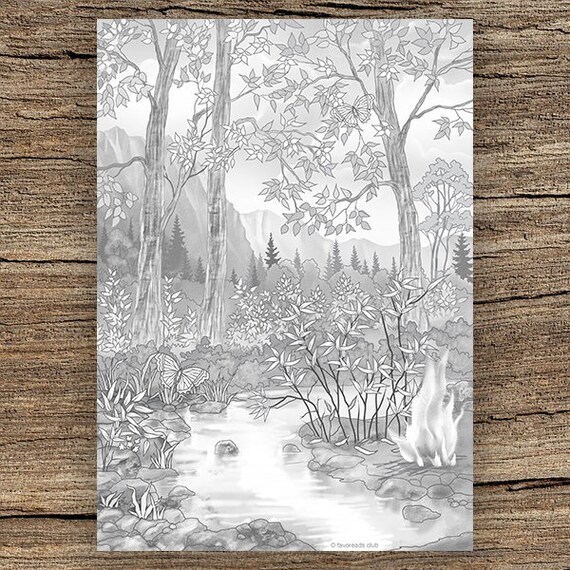 Alone With Nature Printable Adult Coloring Page From Etsy