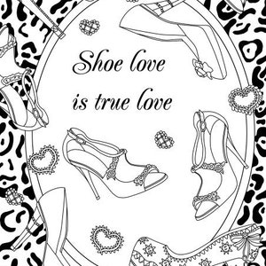 Shoe Love - Printable Adult Coloring Page from Favoreads (Coloring book pages for adults and kids, Coloring sheets, Coloring designs)