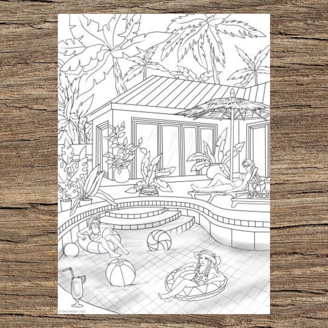 Swimming Pool Printable Adult Coloring Page From Favoreads coloring ...
