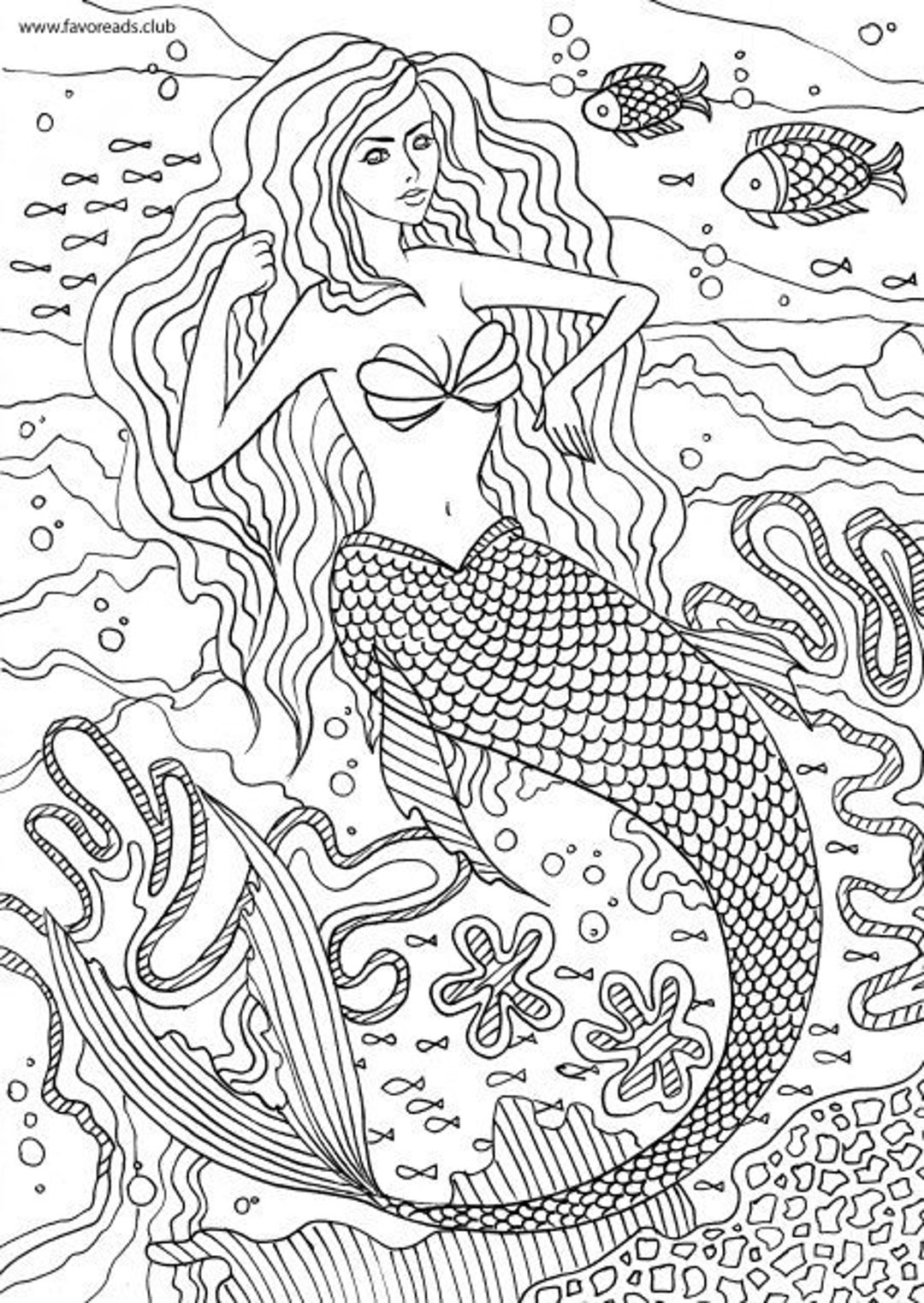 Little Mermaid Printable Adult Coloring Page From Favoreads coloring