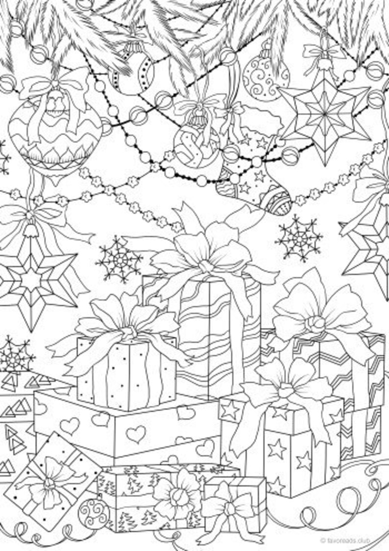 Download Gifts Printable Adult Coloring Page from Favoreads Coloring | Etsy