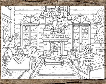 Wooden Cabin - Printable Adult Coloring Page from Favoreads Coloring book pages for adults and kids Coloring sheets Coloring designs