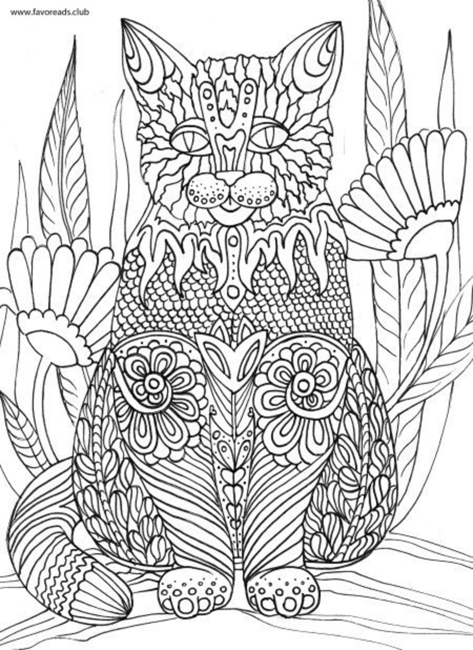 Cat Printable Adult Coloring Page from Favoreads Coloring | Etsy