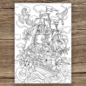 On the Waves - Printable Adult Coloring Page from Favoreads Coloring book pages for adults and kids Coloring sheets Coloring designs