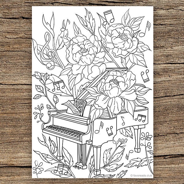 Piano - Printable Adult Coloring Page from Favoreads (Coloring book pages for adults and kids, Coloring sheets, Colouring designs)