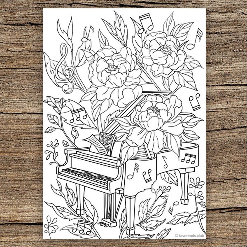 Download Piano Printable Adult Coloring Page from Favoreads Coloring | Etsy