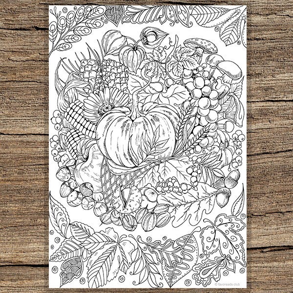 Hello Autumn Printable Adult Coloring Page From Favoreads | Etsy