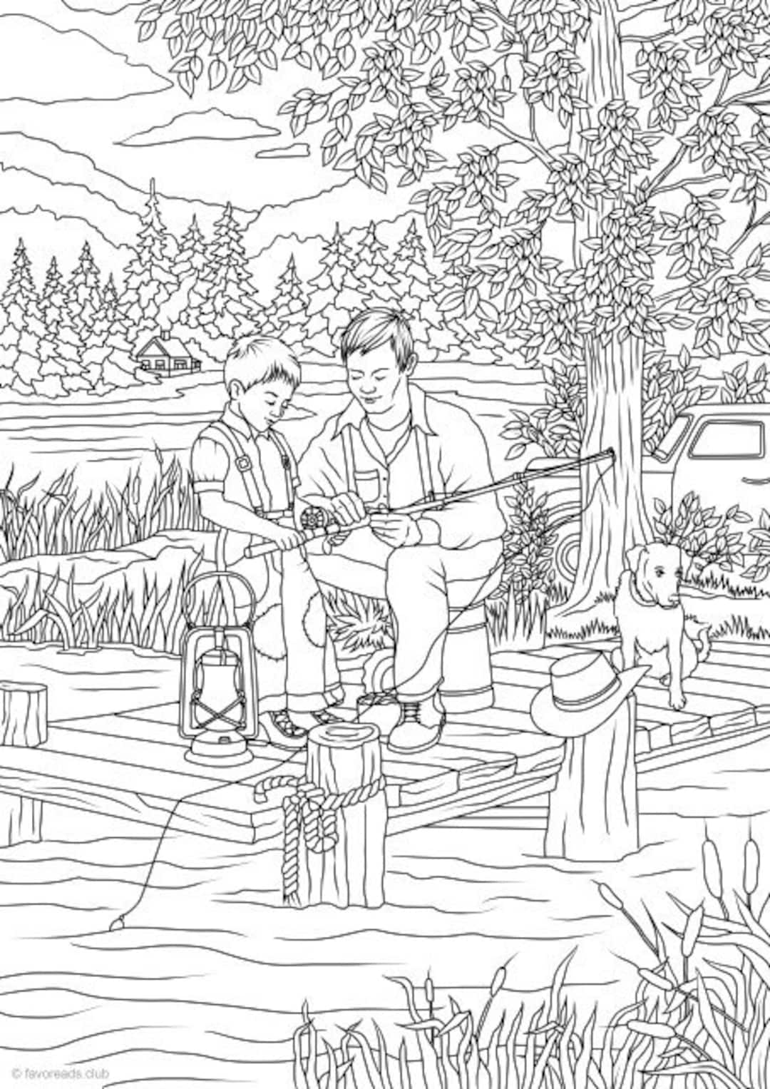Country Fishing Printable Adult Coloring Page From Favoreads coloring Book  Pages for Adults and Kids, Coloring Sheets, Coloring Designs -  Canada