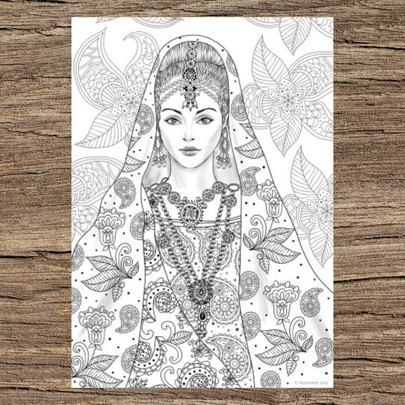 Indian Girl Printable Adult Coloring Page From Favoreads Etsy