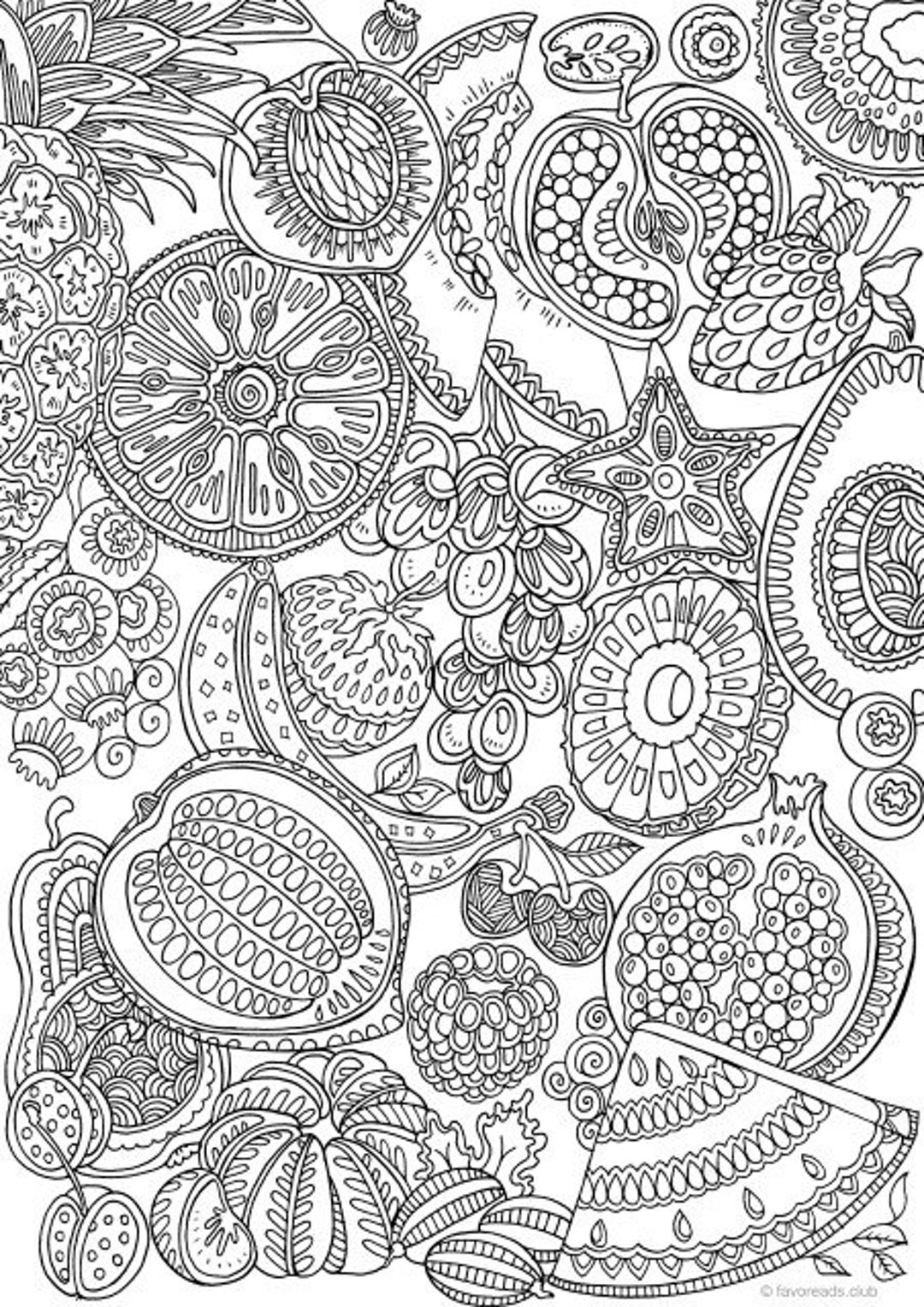 Fruits Printable Adult Coloring Page From Favoreads Etsy