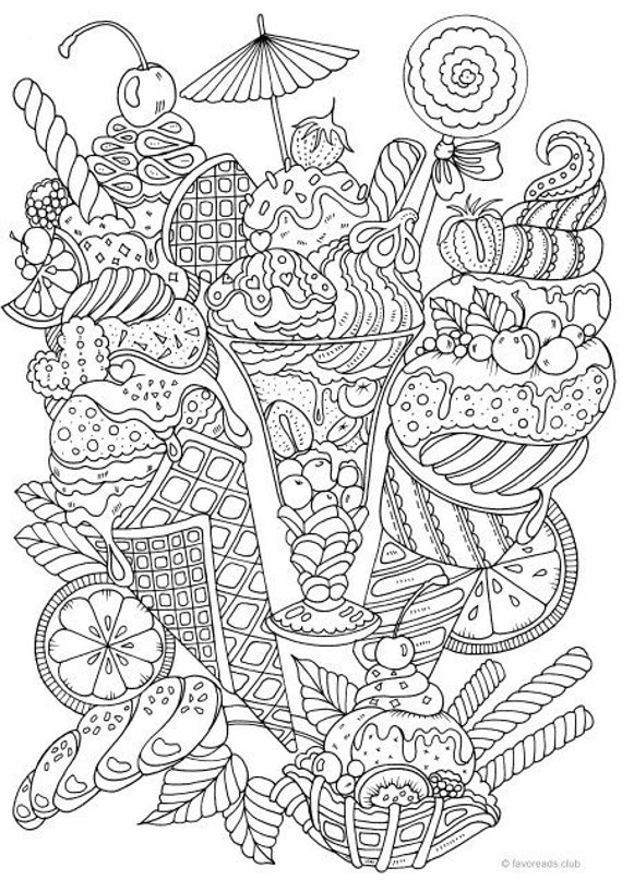 Ice Cream Printable Adult Coloring Page from Favoreads Etsy