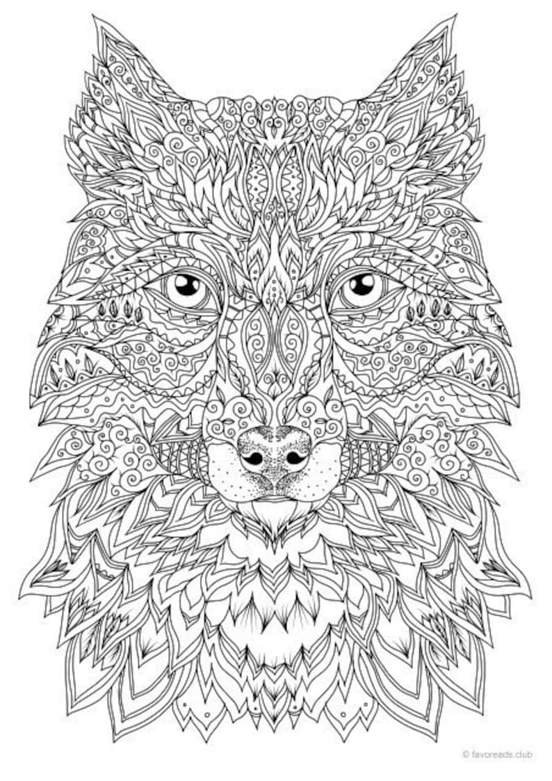 Download Fantasy Wolf Printable Adult Coloring Page from Favoreads ...