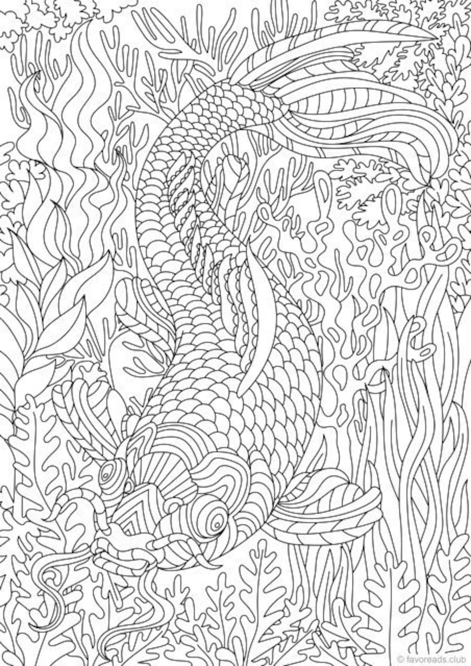 Swimming Beauty Printable Adult Coloring Page From Favoreads - Etsy