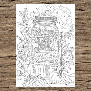 House in a Jar - Printable Adult Coloring Page from Favoreads (Coloring book pages for adults and kids, Coloring sheets, Colouring designs)