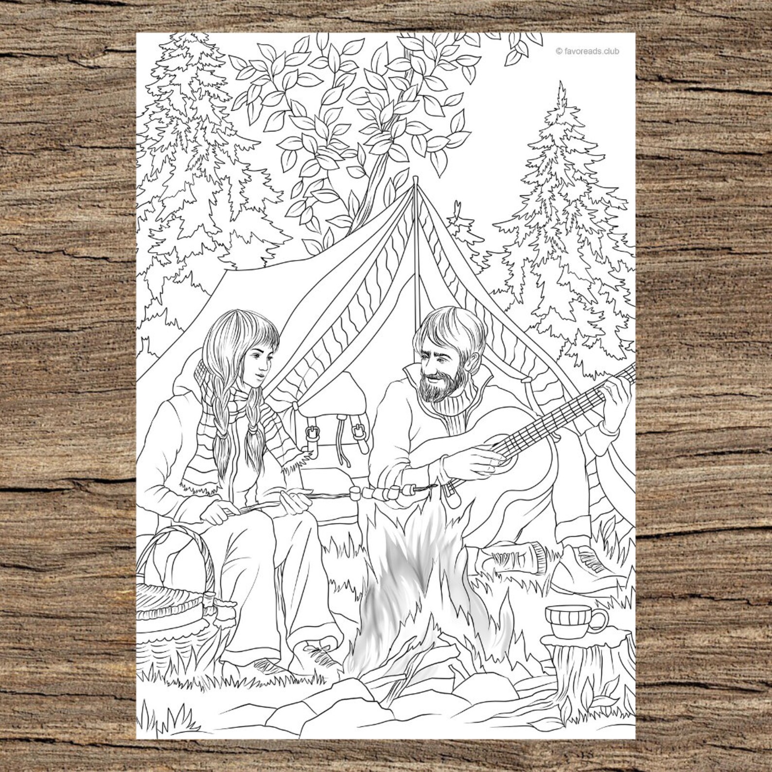 Camping Couple Printable Adult Coloring Page from Favoreads | Etsy