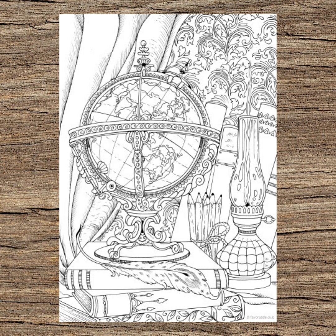 Globe Printable Adult Coloring Page From Favoreads coloring - Etsy