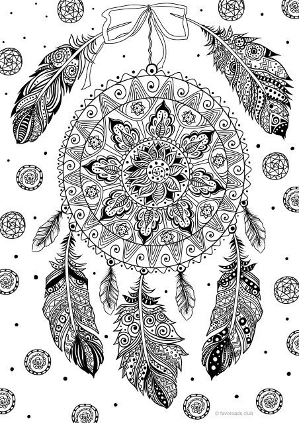 Dream Catcher Printable Adult Coloring Page From Favoreads - Etsy