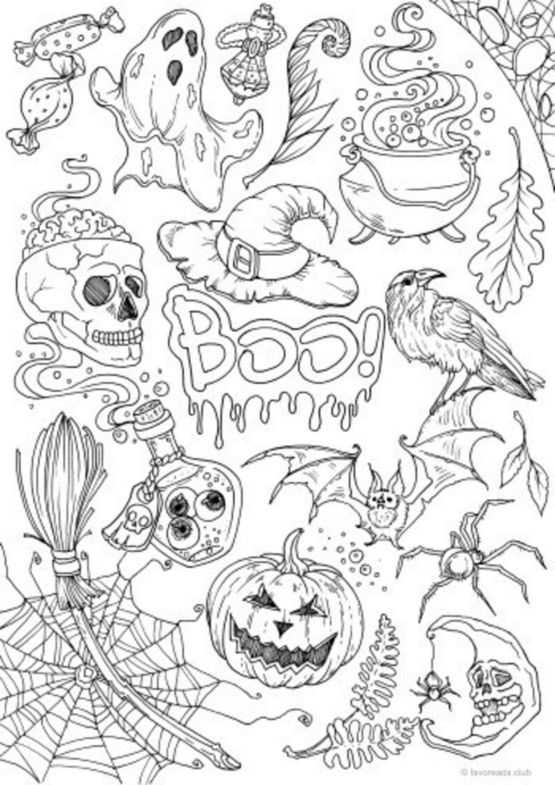 Halloween Printable Adult Coloring Page From Favoreads Etsy