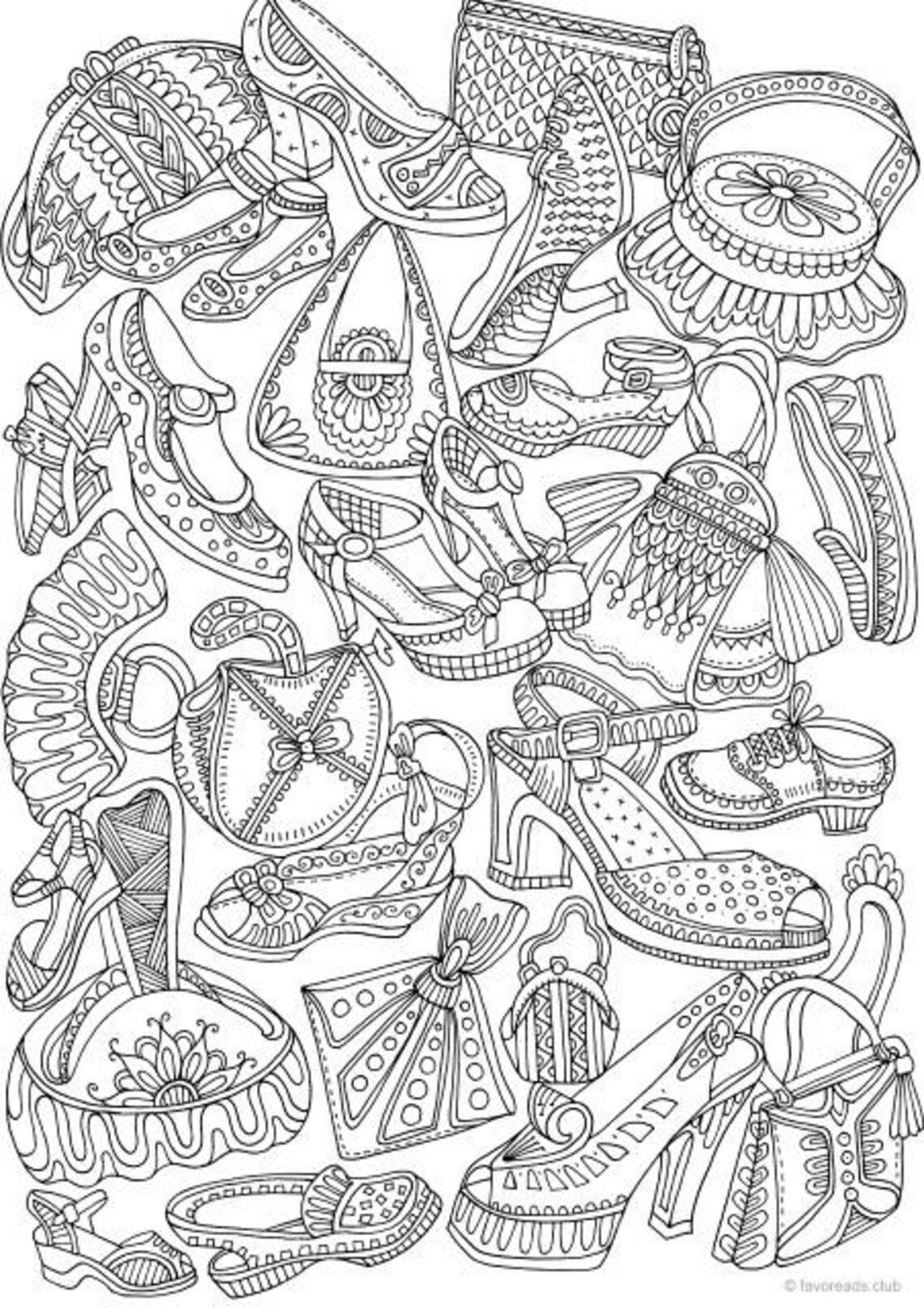 Shoes and Purses Printable Adult Coloring Page From | Etsy