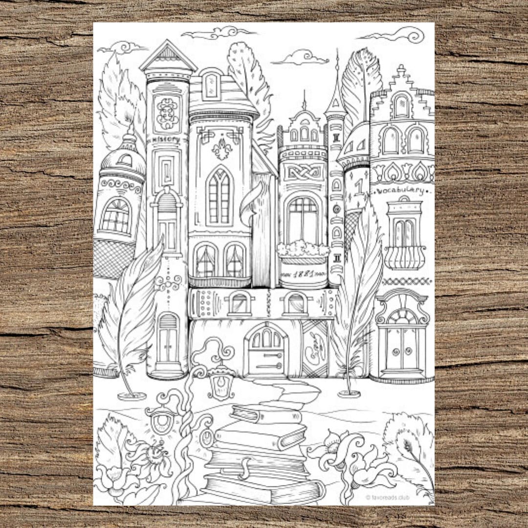 Book Houses - Printable Adult Coloring Page From Favoreads (coloring ...