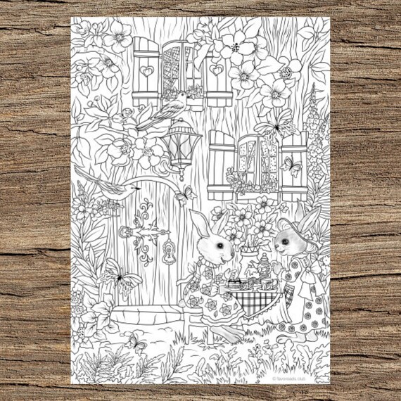 Tea Time Printable Adult Coloring Page From Favoreads Etsy