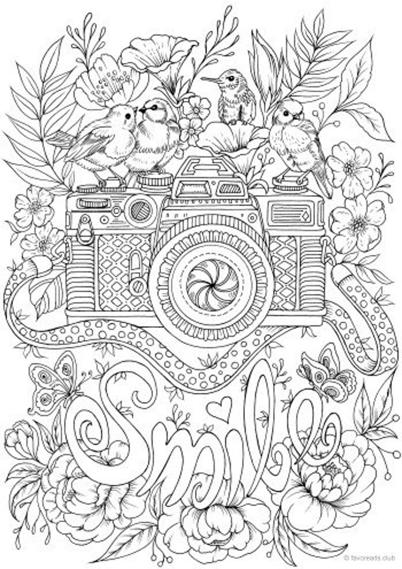 Download Smile Printable Adult Coloring Page from Favoreads Coloring | Etsy