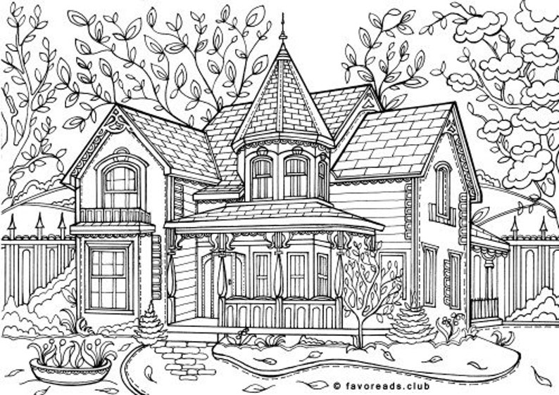 Download Beautiful Houses Bundle 10 Printable Adult Coloring Pages ...