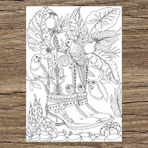 Boots - Printable Adult Coloring Page from Favoreads (Coloring book pages for adults and kids, Coloring sheets, Colouring designs)