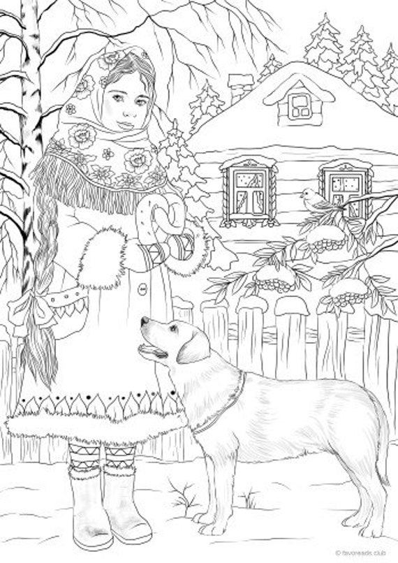 Country Winter - Printable Adult Coloring Page from Favoreads (Coloring book pages for adults and kids, Coloring sheets, Colouring designs)