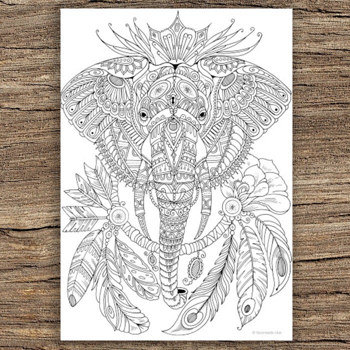 Elephant Printable Adult Coloring Page From Favoreads coloring Book ...