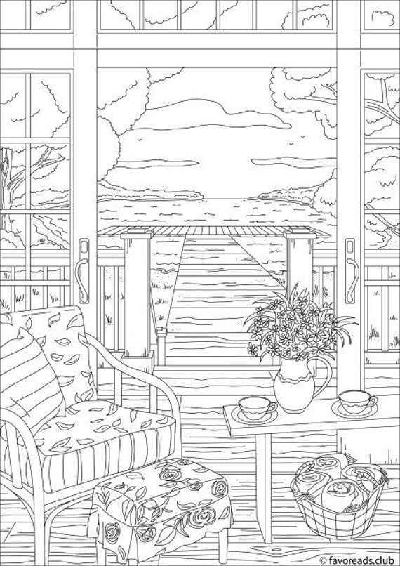 Village View Printable Adult Coloring Page from Favoreads | Etsy