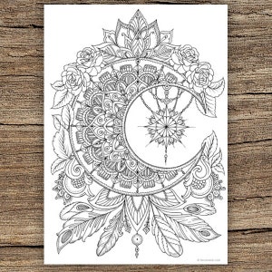 Moon - Printable Adult Coloring Page from Favoreads (Coloring book pages for adults and kids, Coloring sheets, Colouring designs)