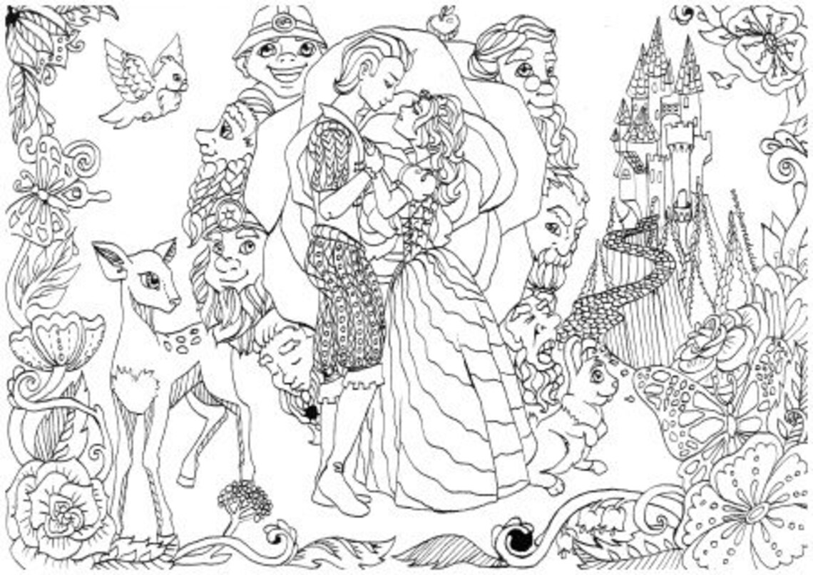 Snow White Printable Adult Coloring Page From Favoreads | Etsy