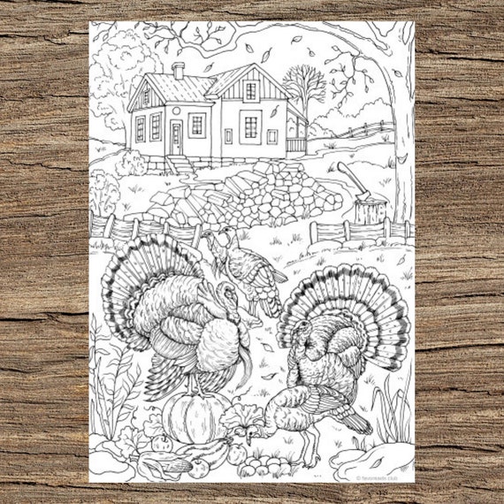 Turkeys Printable Adult Coloring Page from Favoreads